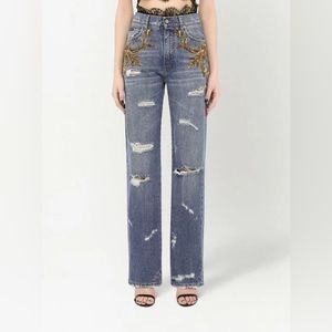 Dolce & Gabbana
embellished high-waisted straight-leg jeans